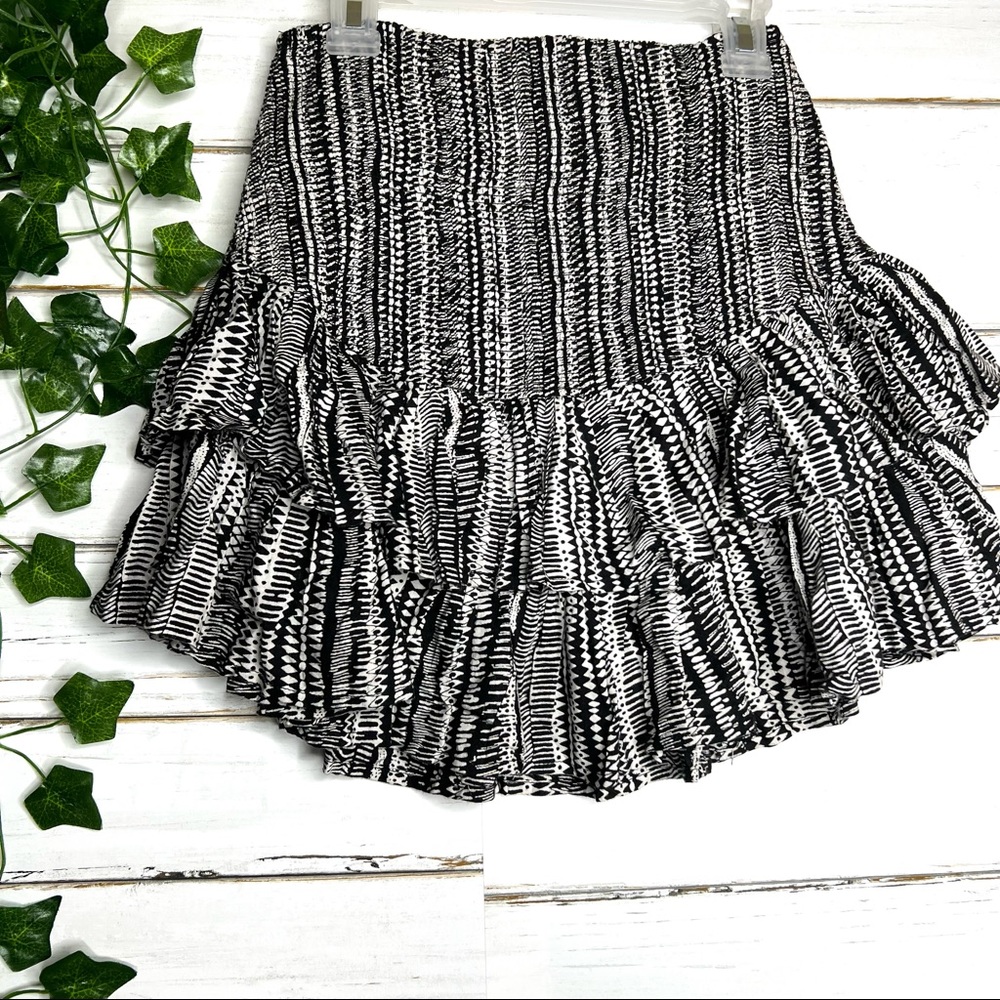 Vintage Havana Layered Smock Waist Black White Skirt S - Picture 2 of 5